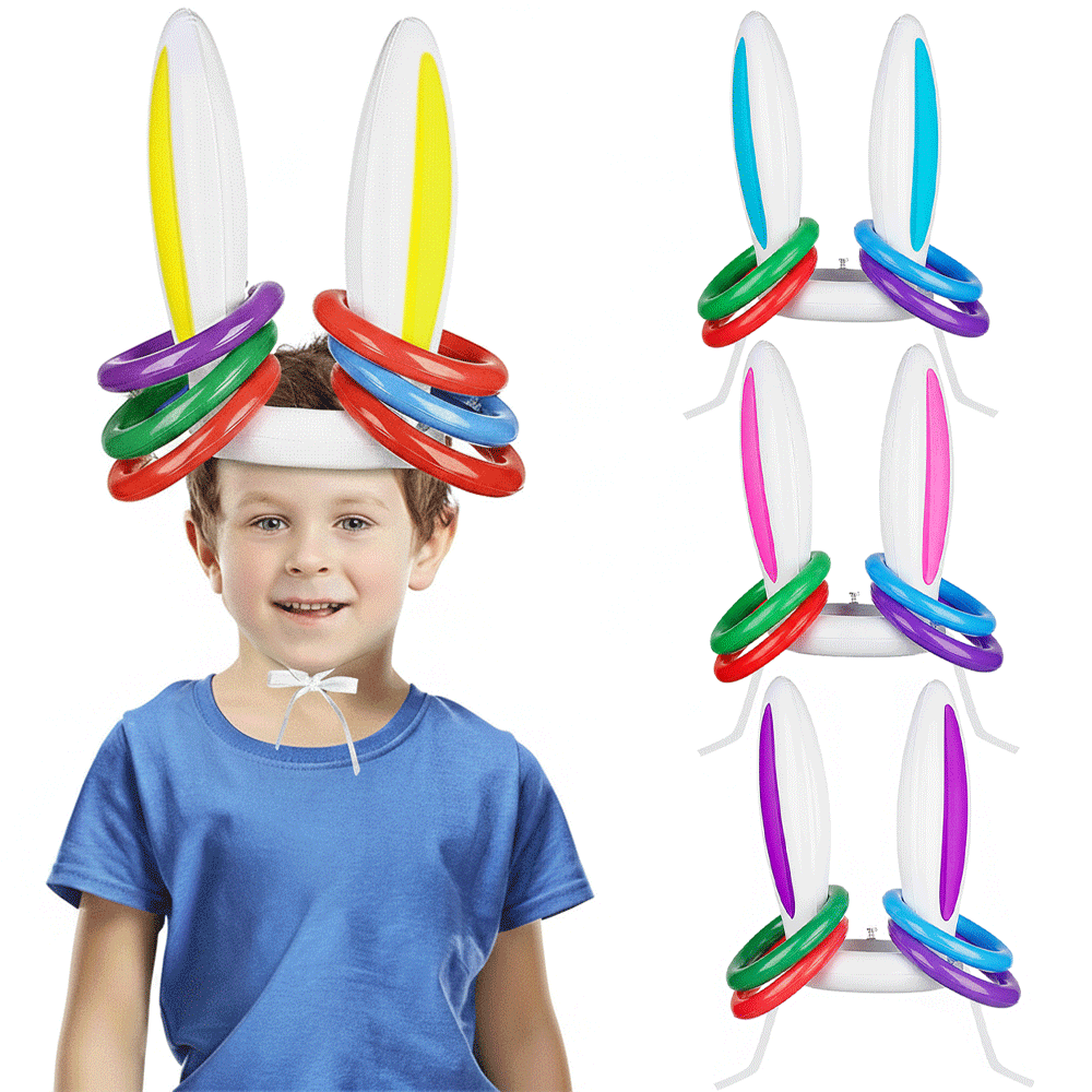 Kids Outdoor Easter Gifts - ชุดเกมโยนห่วงหูกระต่ายอีสเตอร์แบบเป่าลม สำหรับเล่นกลางแจ้ง งานปาร์ตี้ในสวน ของเล่นเสริมสร้างความสัมพันธ์ในครอบครัว ของตกแต่งเทศกาลอีสเตอร์ ของขวัญสำหรับเด็ก