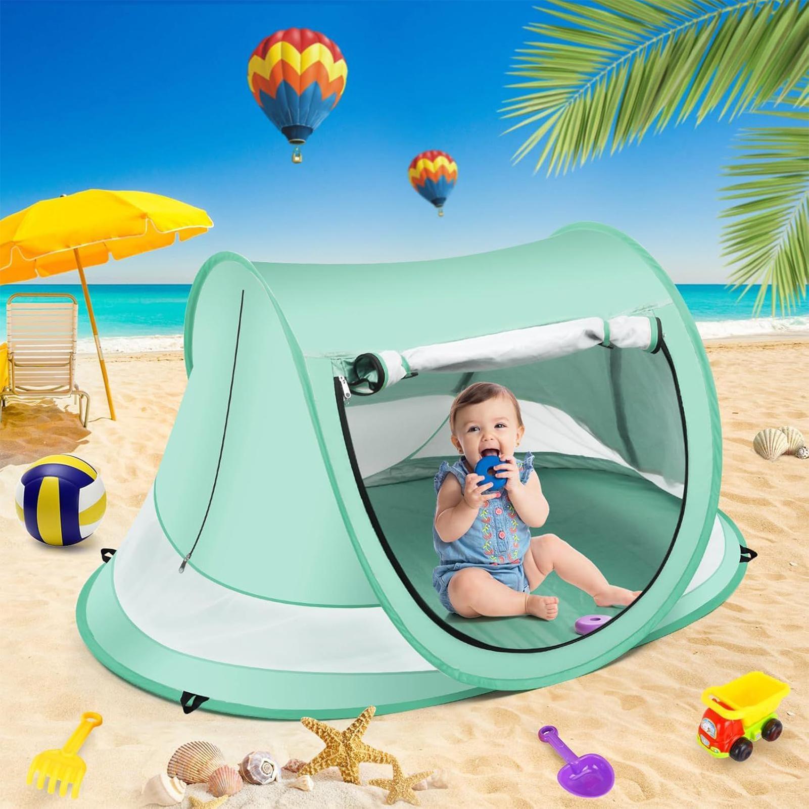Outdoor Tent Playhouse - เต็นท์ชายหาดสำหรับเด็กเล็ก เต็นท์กันแดดสำหรับเด็ก ป้องกันรังสียูวี พับเก็บได้ ใช้สำหรับตั้งแคมป์ พักผ่อนริมสระน้ำ