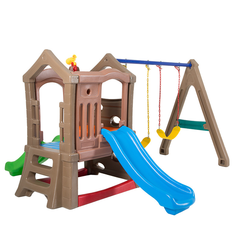 Kids Outdoor Slide Set - ชุดสไลเดอร์และชิงช้าเด็กคุณภาพสูงสำหรับเล่นในร่ม/กลางแจ้ง ทำจากพลาสติก แบบสองชั้น สำหรับเด็กเล็ก เหมาะสำหรับสวน