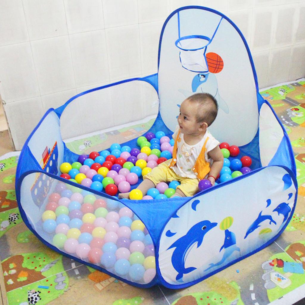 Outdoor Tent Playhouse - เต็นท์เด็กเล่นแบบพับได้พร้อมบ่อบอล บ้านของเล่นสำหรับเด็กเล็ก ใช้ได้ทั้งในร่มและกลางแจ้ง พร้อมห่วงบาสเก็ตบอล