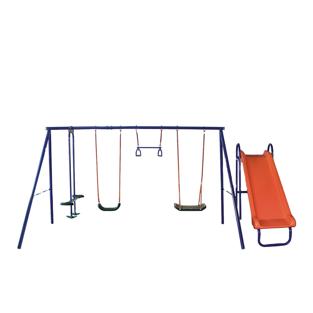 Kids Outdoor Slide Set - ชุดสนามเด็กเล่นสวิงสไลด์กลางแจ้งราคาถูกแบบขายส่ง 6 สถานี สำหรับเด็ก พร้อมที่นั่งคู่ สนุกสนาน
