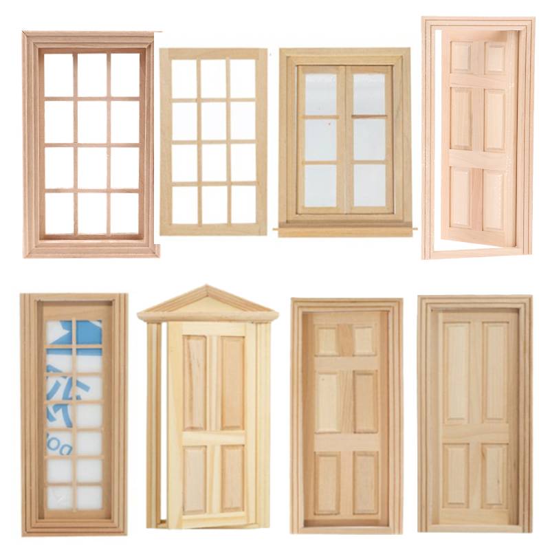 Kids Outdoor Cubby House - 1:12 ตุ๊กตามินิประตูและหน้าต่างสามารถทาสีและลงสีด้วยวัสดุธรรมดาอุปกรณ์เฟอร์นิเจอร์บ้านตุ๊กตา