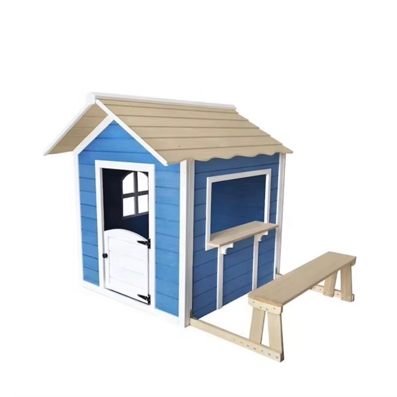 Kids Outdoor Cubby House - บ้านเด็กเล่นไม้กลางแจ้ง ดีไซน์ทันสมัย พร้อมเก้าอี้