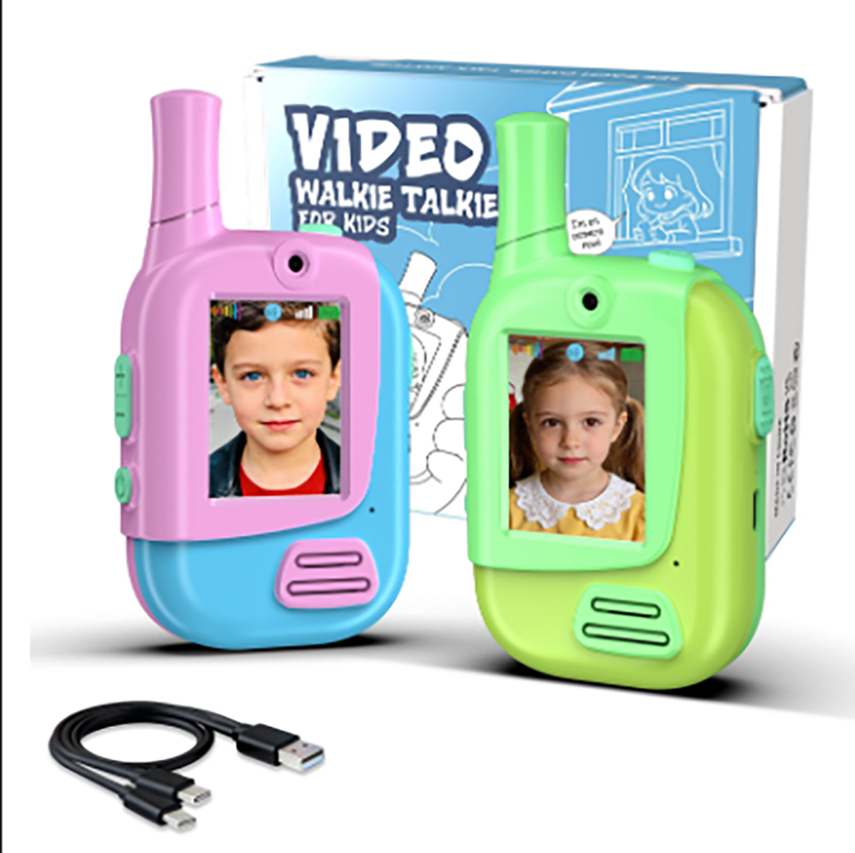 Kids Outdoor Voices - เครื่องส่งรับวิทยุสำหรับเด็กแบบชาร์จไฟได้ 2 ชิ้น พร้อมฟังก์ชันเปลี่ยนเสียง 4 แบบ