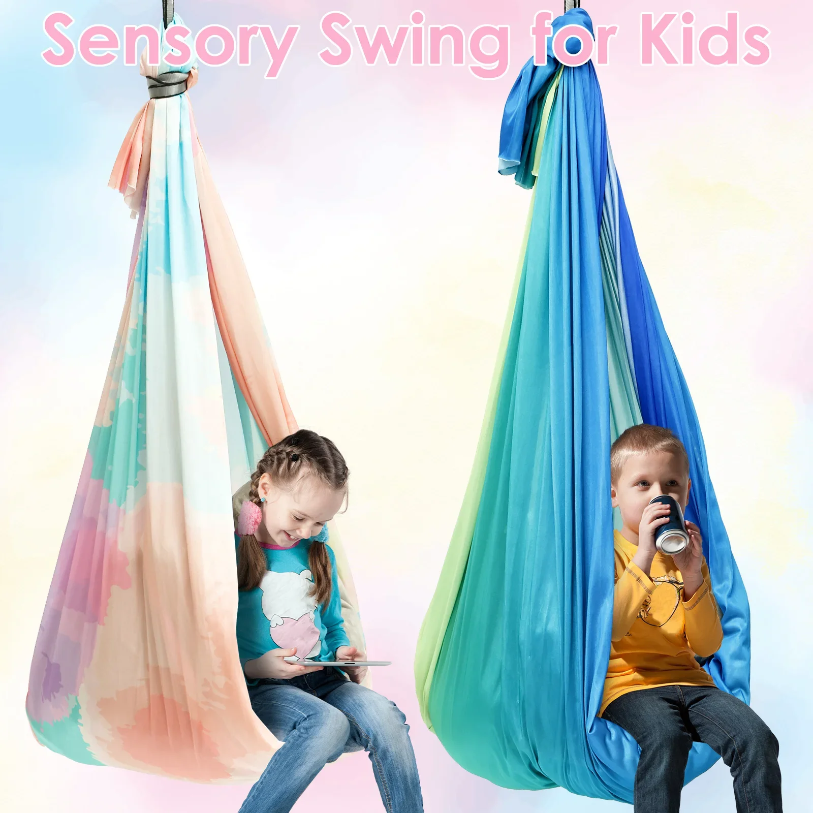 Kids Outdoor Hammock Swing - ชิงช้าสัมผัสสัมผัสอ่อนโยนสำหรับเด็ก ชิงช้าแบบห่วงสำหรับเด็ก รับน้ำหนักได้ถึง 200 ปอนด์ ชิงช้าในร่มแบบกอดได้