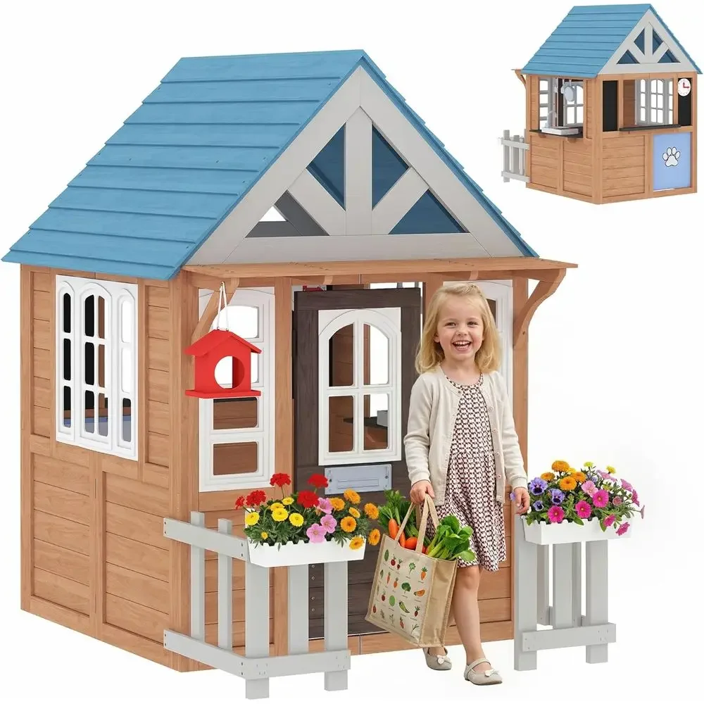 บ้านเด็กเล่นกลางแจ้ง Qaba พร้อ - Qaba Kids Outdoor Playhouse บทวิจารณ์และราคา
