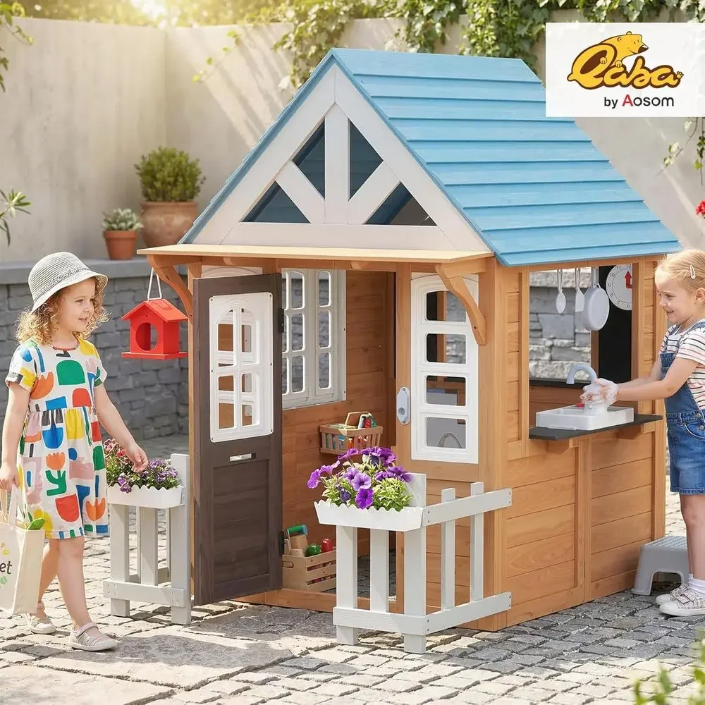 บ้านเด็กเล่นกลางแจ้ง Qaba พร้อ - Qaba Kids Outdoor Playhouse บทวิจารณ์และราคา