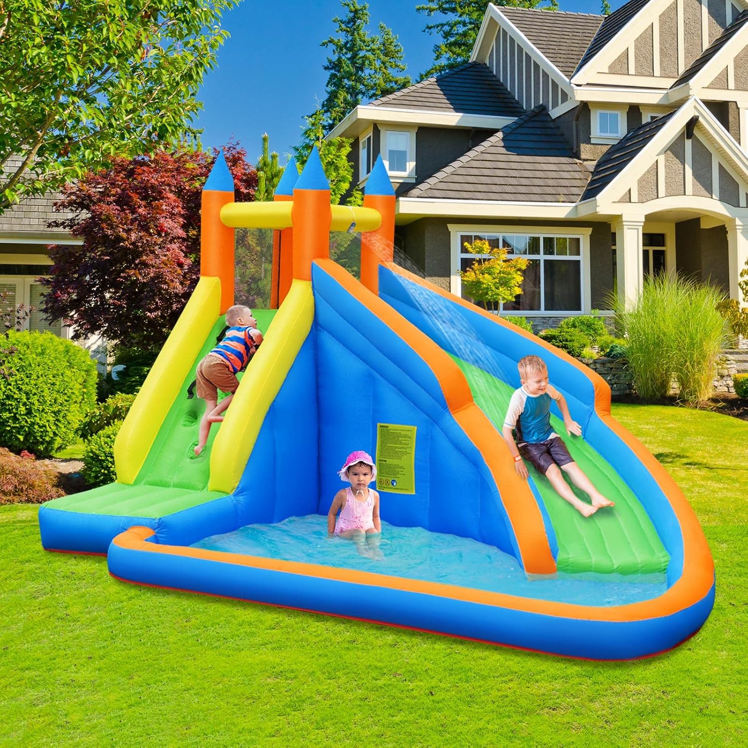 สวนน้ำเป่าลมขนาดใหญ่พร้อมบ้านล - Kids Outdoor Climbing บทวิจารณ์และราคา