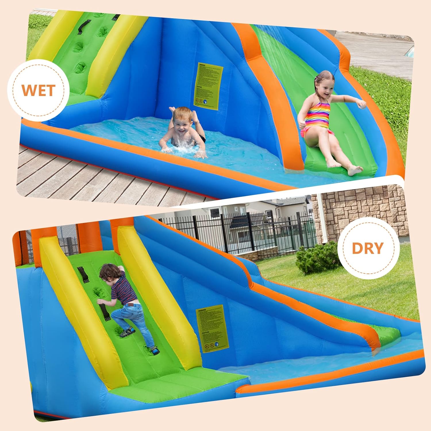 สวนน้ำเป่าลมขนาดใหญ่พร้อมบ้านล - Kids Outdoor Climbing บทวิจารณ์และราคา