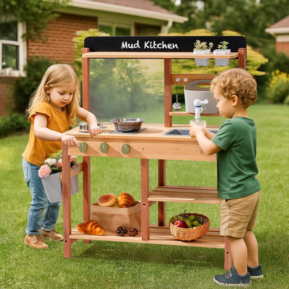ชุดครัวไม้สำหรับเด็กเล่นกลางแจ - Kids Outdoor Mud Kitchen บทวิจารณ์และราคา