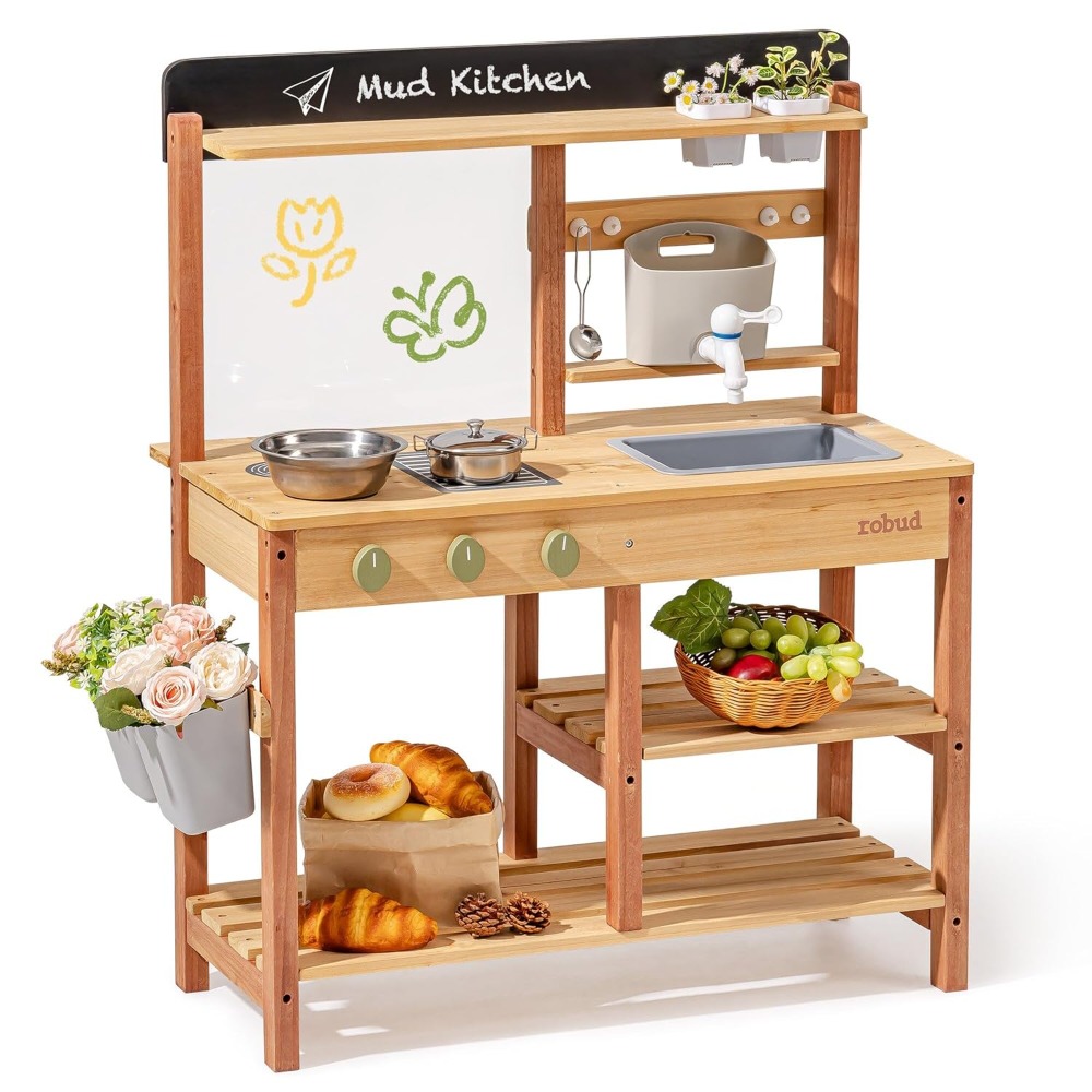 ชุดครัวไม้สำหรับเด็กเล่นกลางแจ - Kids Outdoor Mud Kitchen บทวิจารณ์และราคา