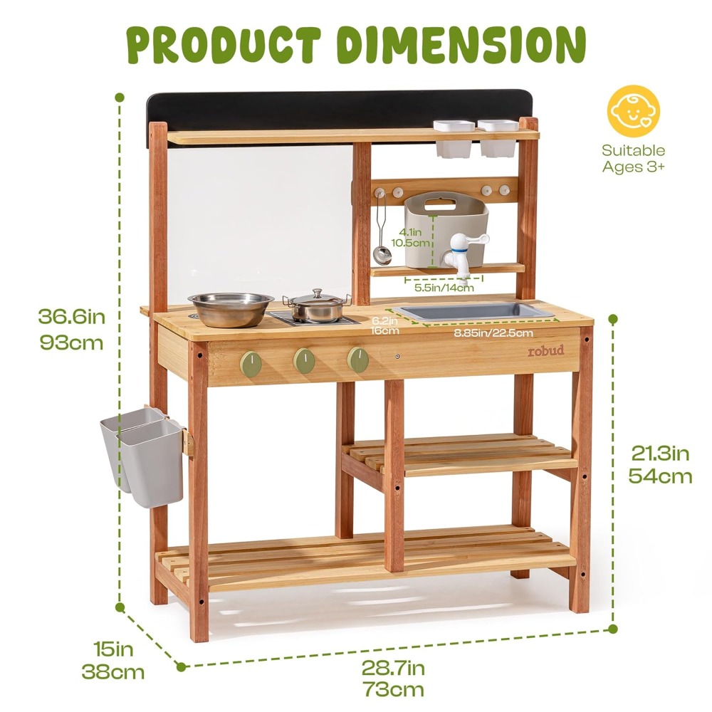 ชุดครัวไม้สำหรับเด็กเล่นกลางแจ - Kids Outdoor Mud Kitchen บทวิจารณ์และราคา