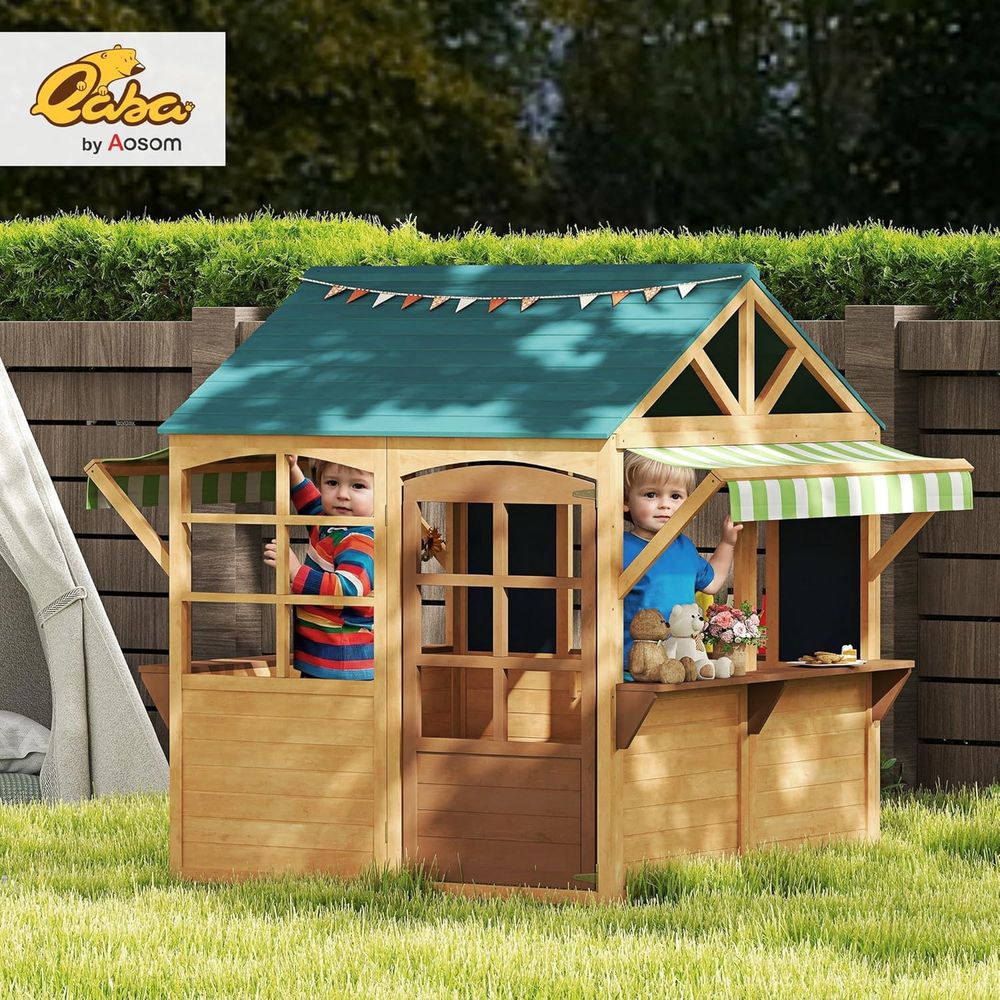 บ้านเด็กเล่นกลางแจ้งแบบพับได้  - Qaba Kids Outdoor Playhouse บทวิจารณ์และราคา