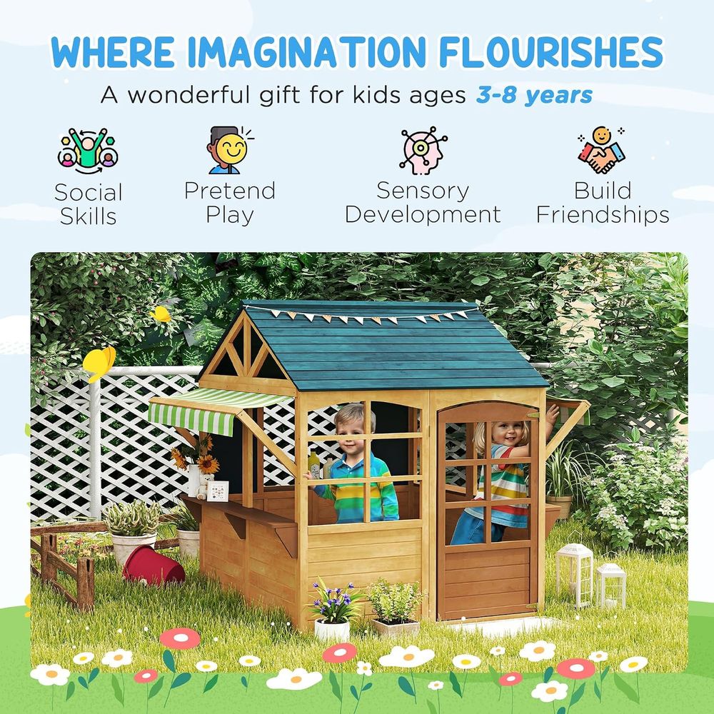 บ้านเด็กเล่นกลางแจ้งแบบพับได้  - Qaba Kids Outdoor Playhouse บทวิจารณ์และราคา