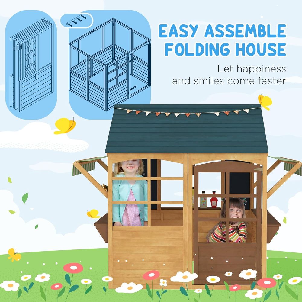 บ้านเด็กเล่นกลางแจ้งแบบพับได้  - Qaba Kids Outdoor Playhouse บทวิจารณ์และราคา