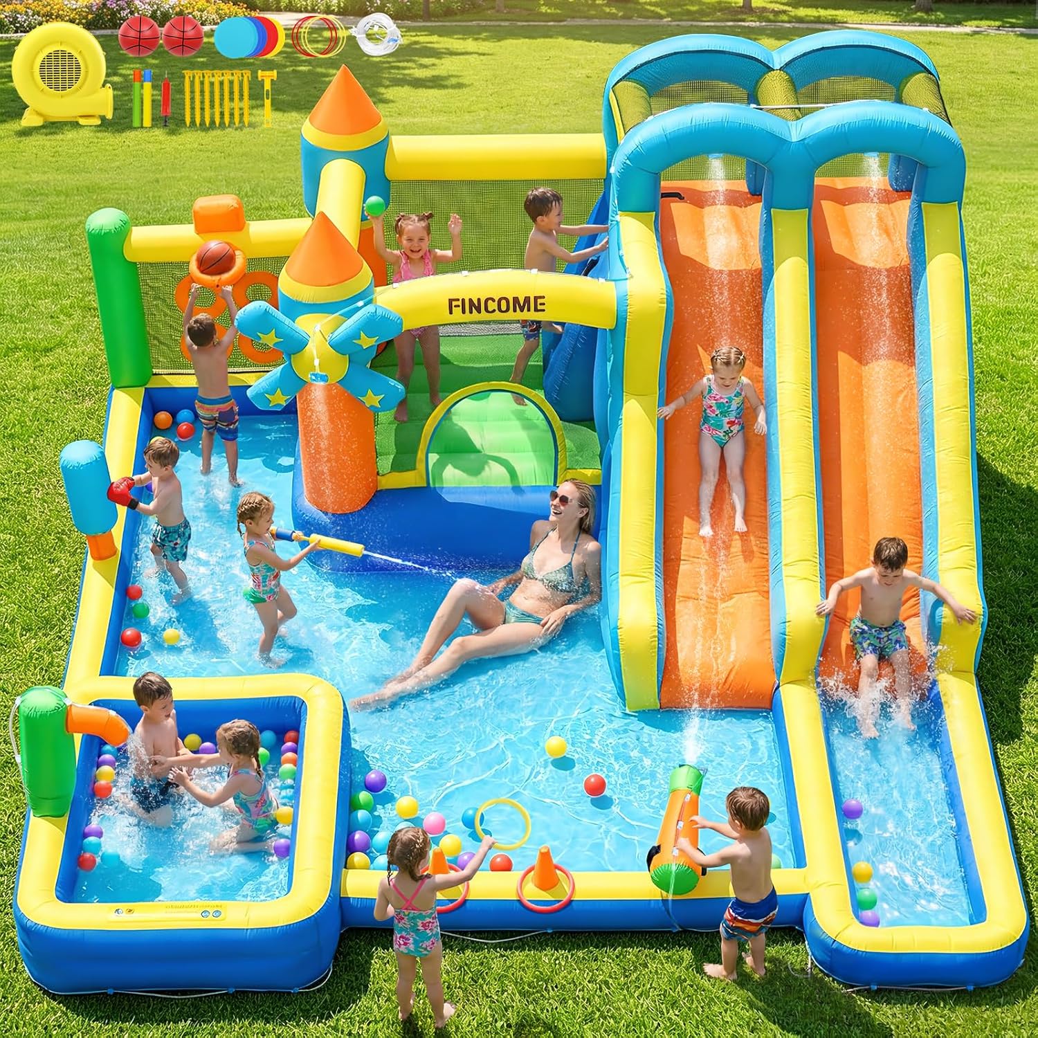 บ้านลมเป่าลม 10-in-1 พร้อมสไลเ - Kids Outdoor Climbing บทวิจารณ์และราคา