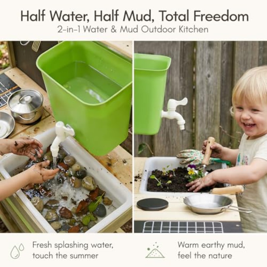 ชุดครัวโคลนกลางแจ้งสำหรับเด็ก: - Kids Outdoor Mud Kitchen บทวิจารณ์และราคา
