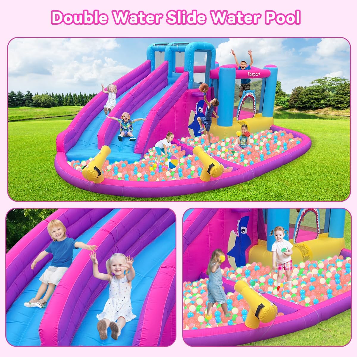 บ้านลมเป่าลมรูปสไลเดอร์น้ำคู่ส - Kids Outdoor Climbing บทวิจารณ์และราคา